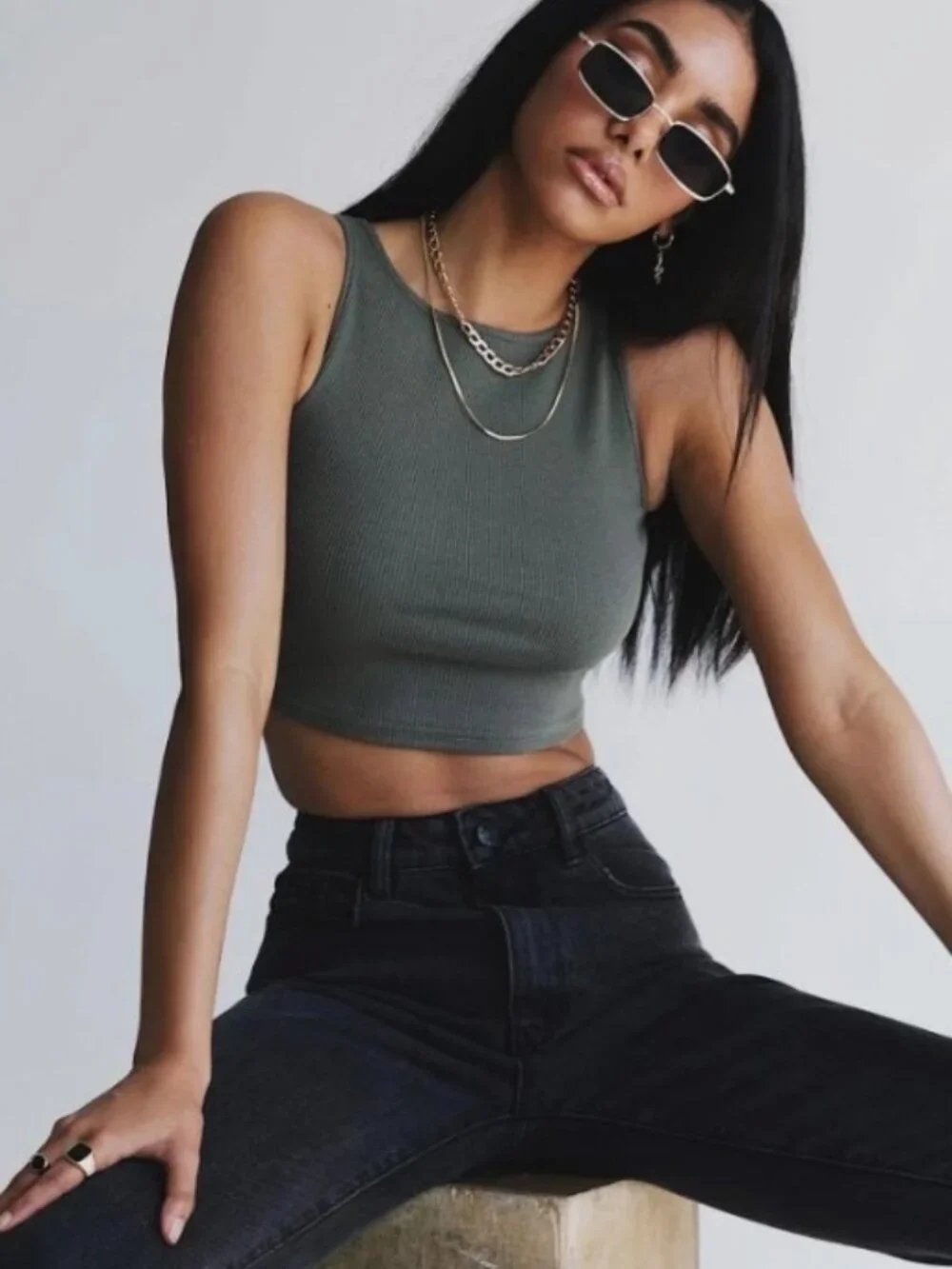 Princess Polly Darlington Crop Top in Khaki